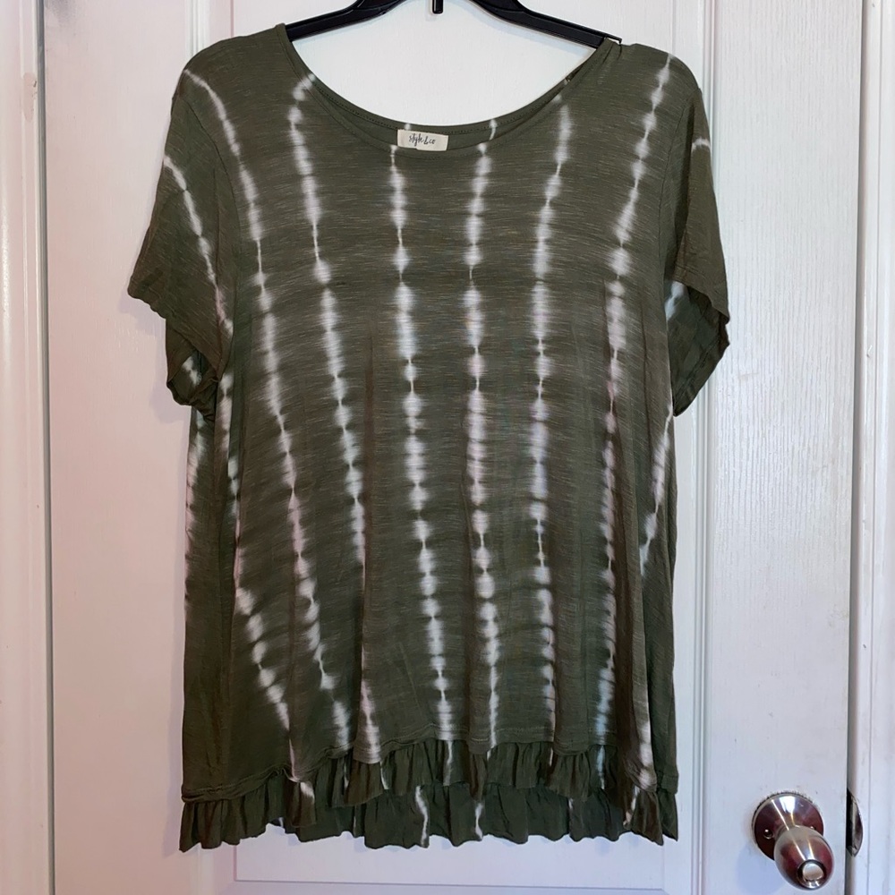 GREEN FASHION TIE DYE TOP WITH RUFFLE HEM